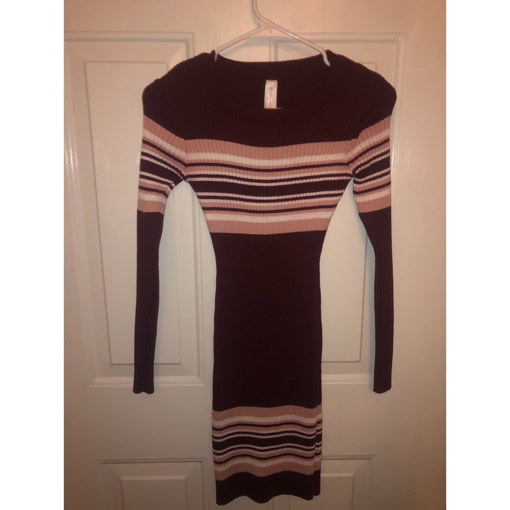 Long sleeve striped sweater dress knee level